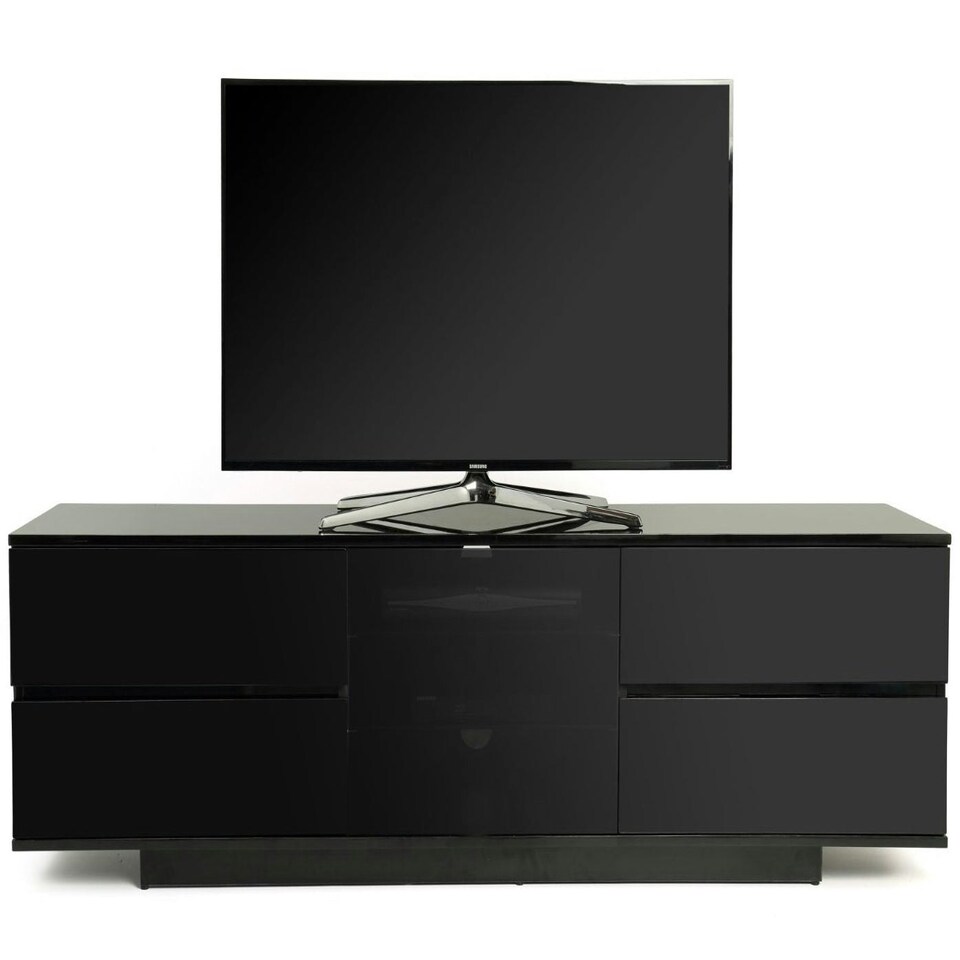 image 1 of Centurion Supports AVITUS ULTRA Remote Friendly BeamThru Gloss Black with 4-Black Drawers 32"-65" Flat Screen TV Cabinet Black