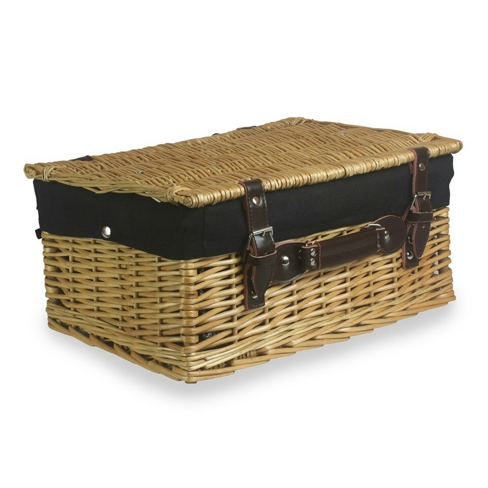 image 1 of 40cm Buff Wicker Picnic Basket with Lining | Grey | Grey | One Size