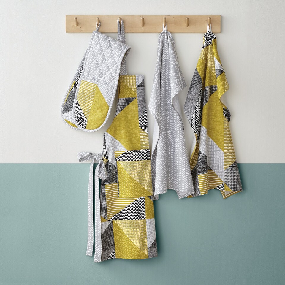 image 1 of Catherine Lansfield Larsson Geo Cotton Kitchen Adult Apron | Yellow | Ochre | One Size
