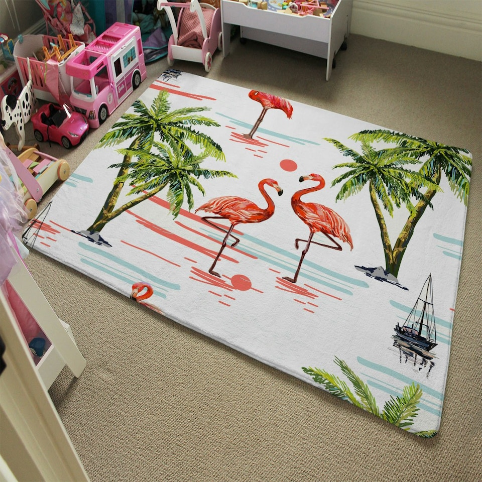 image 1 of Flamingo & Palm Trees (Rug) Multi | Small: 60x110cm