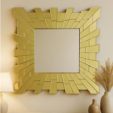 Interiors By Premier Small Square Wall Mirror With Tapered Glass & Reflective Tiled Frame, Decorative Accent, 60cm Small Mirror Gold