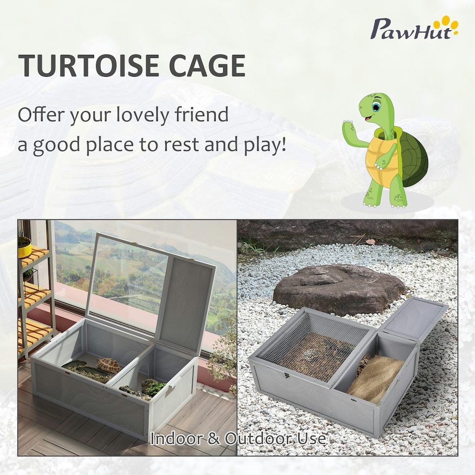 image 1 of PawHut 94 cm Wooden Tortoise House Turtle Habitat Small Reptile Cage Grey