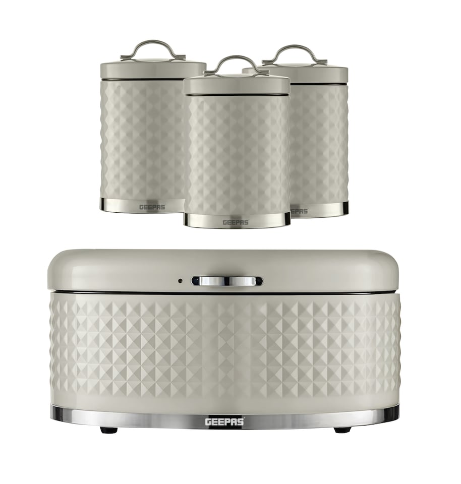 image 1 of GEEPAS 4 Pc Tea Coffee Sugar Canister & Bread Bin Set