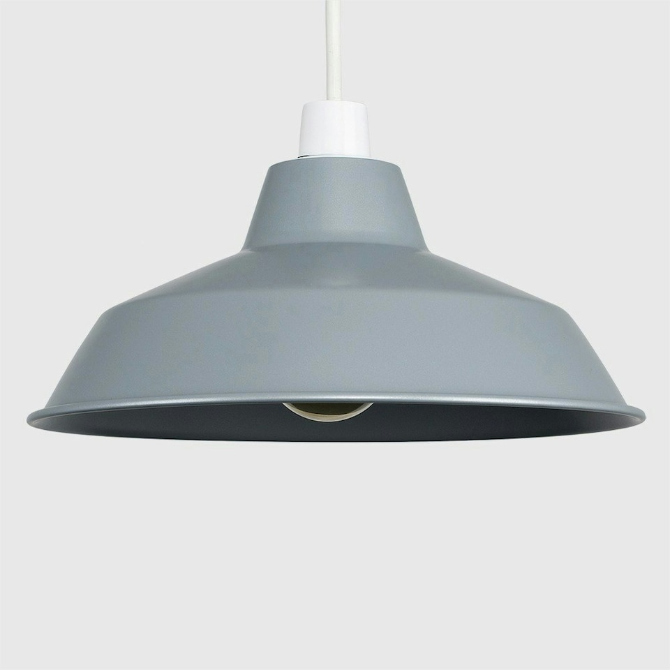 image 1 of ValueLights Retro Style Gloss Grey Metal Reflector Ceiling Pendant Light Shade