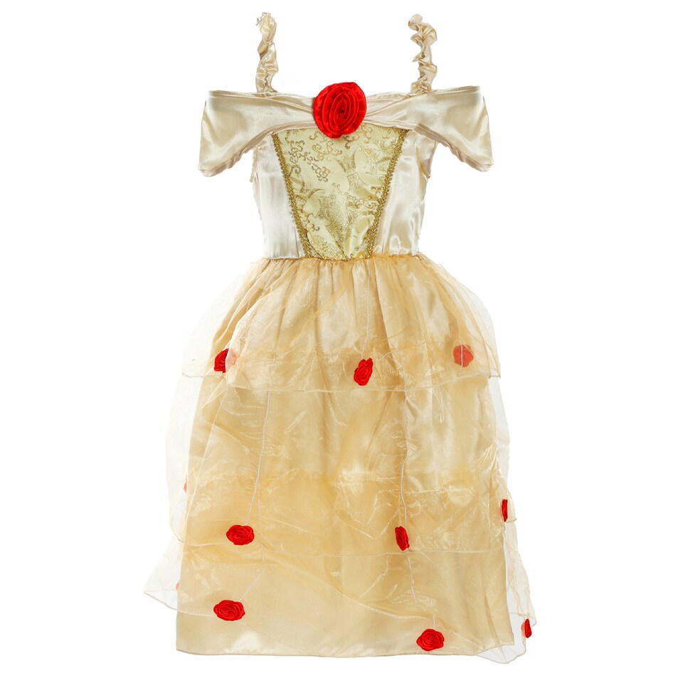 image 1 of Golden Princess Costume Gold Dress, Frilled Skirt & Rose Details | Gold | XL