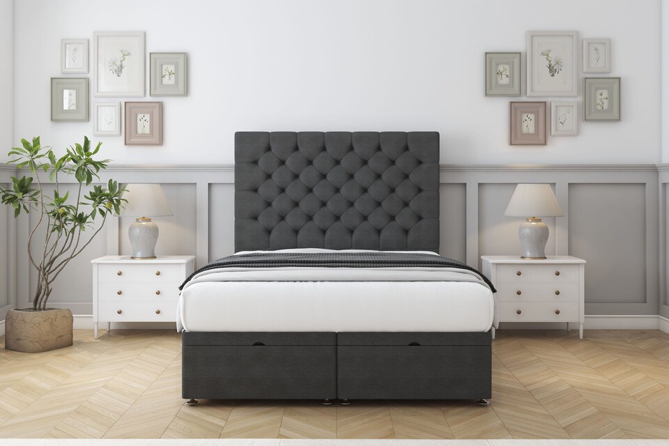 image 1 of Sloomy Mayfair Graphite Dumfries Ottoman Bed With Mattress With 26" Strutted Headboard 4' Small Double