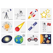 Assorted Space Mini Tattoo Stickers - Pack of 12