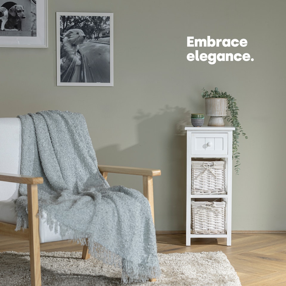 image 1 of Rustic White Bedside Storage Unit for Bedroom and Home