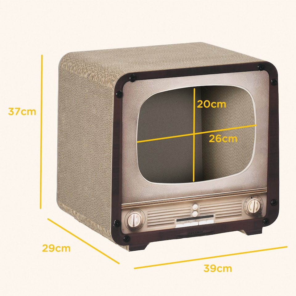 image 1 of PawHut 2 in 1 Cat House TV Shape Corrugated Cardboard with Catnip, Brown