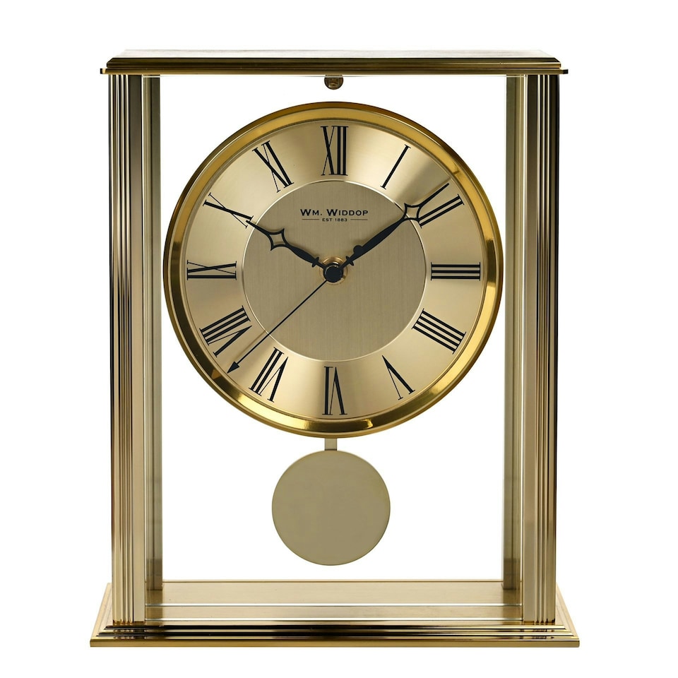 image 1 of Wm.Widdop Gold Mantel Clock With Pendulum Gold