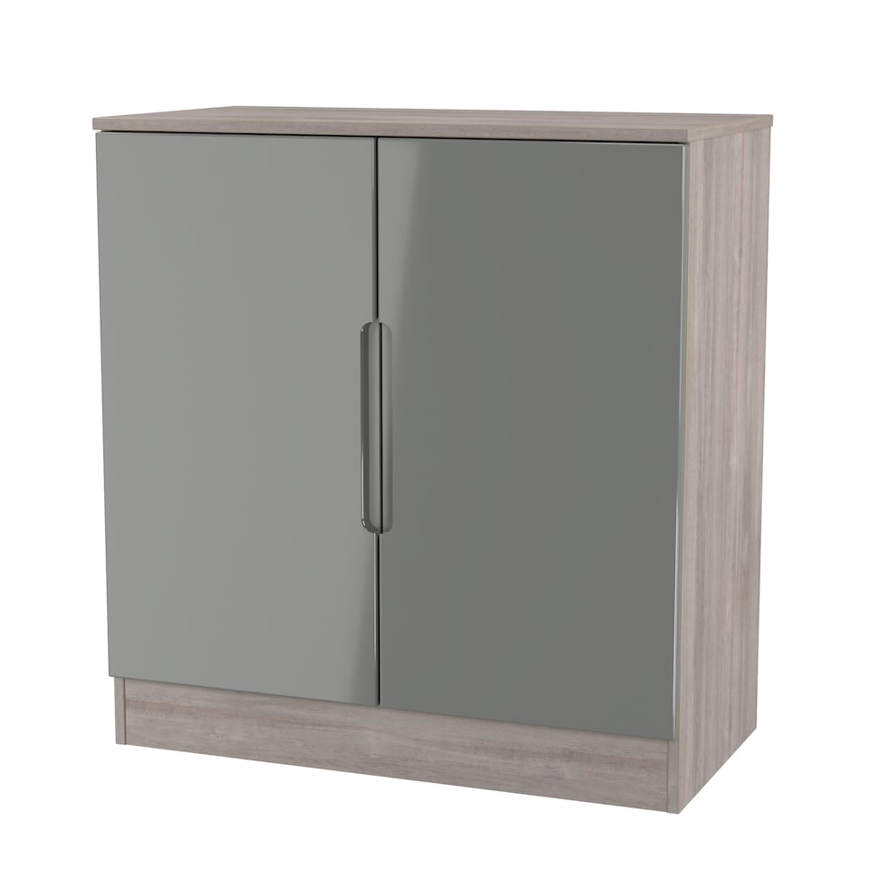 image 1 of Lucca 2 Door Cabinet in Grey Gloss & Grey Oak (Ready Assembled) | Grey | Grey Gloss & Grey Oak