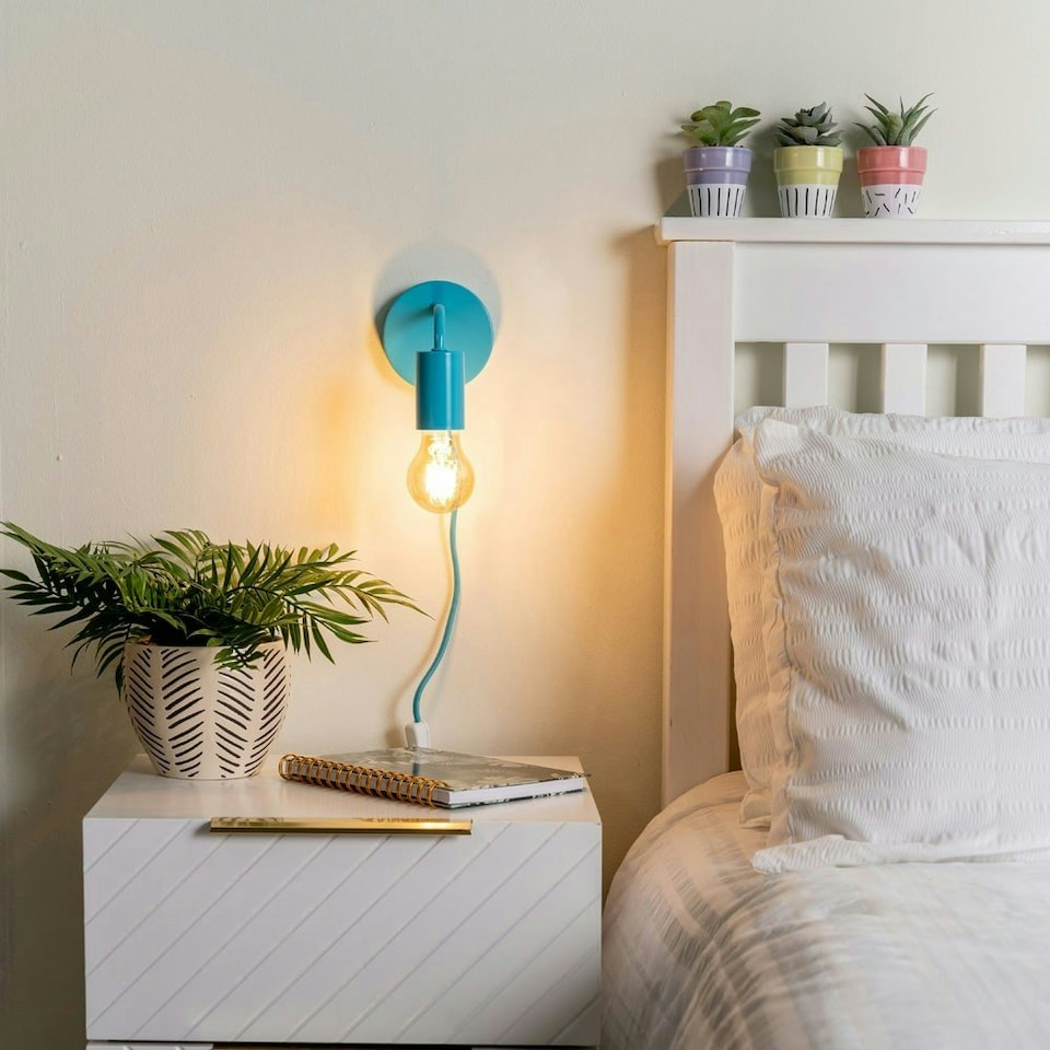 image 1 of ValueLights Jordy Pair of - Plug in Colour Pop Blue Easy Fit Wall Lights