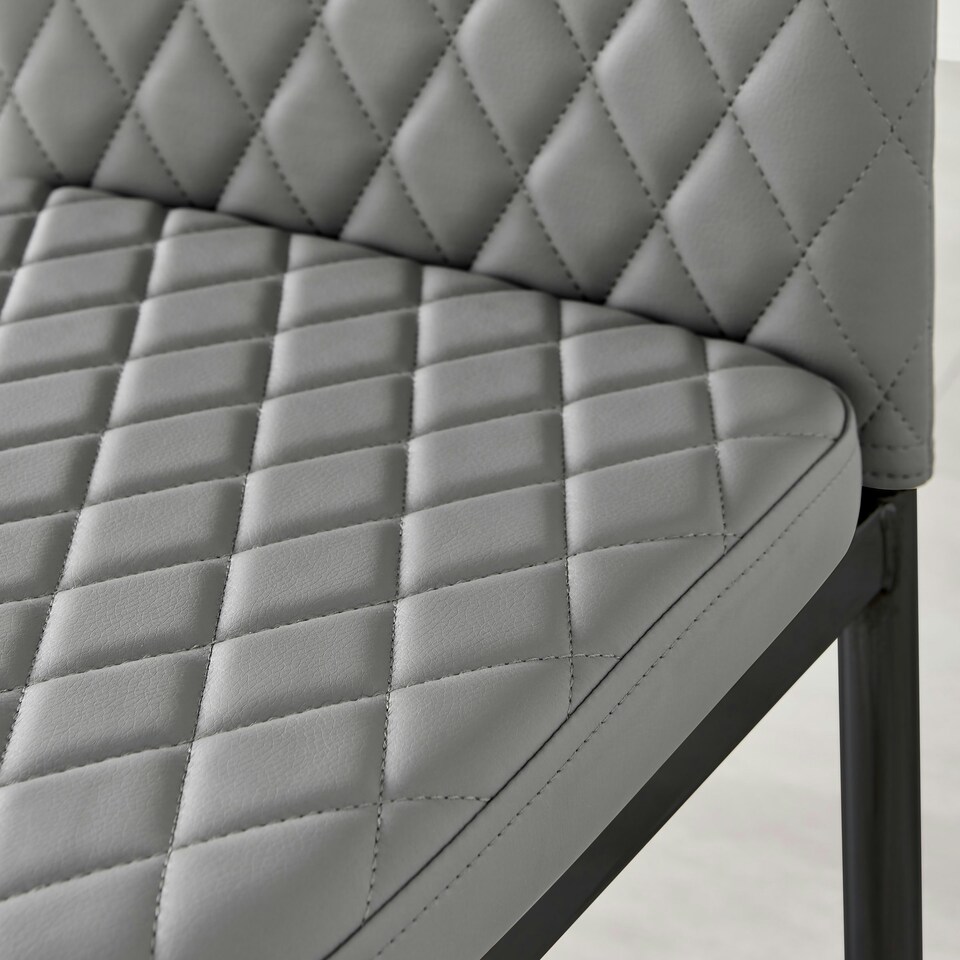image 1 of Furniturebox 6x Milan Black Leg Grey Hatched Faux Leather Dining Chairs