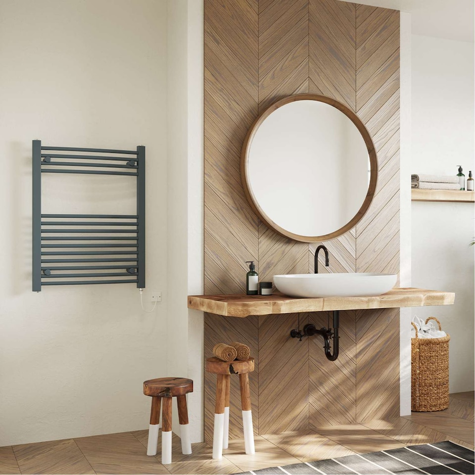 image 1 of Zennor Curved Electric Towel Rail Standard Heated Bathroom Radiator - Anthracite Grey (H) 800mm x (W) 600mm - 400W