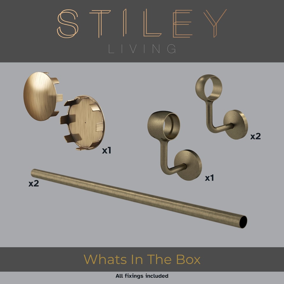 image 1 of Stiley Living Wall Mounted Handrail Kit, Banister System with Brackets and Fixings | Gold | Antique Brass | 2.4m