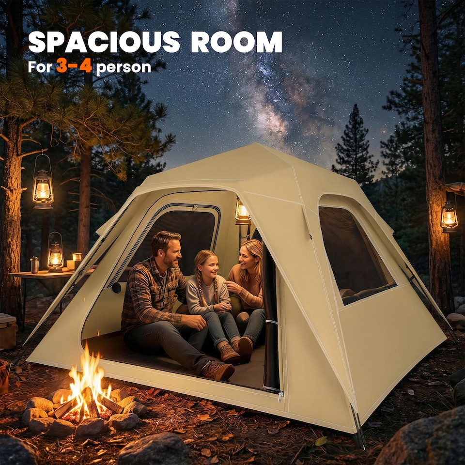 image 1 of Outsunny Pop Up Tent Waterproof Camping Tents 2-3 People Khaki | Brown | Army Green