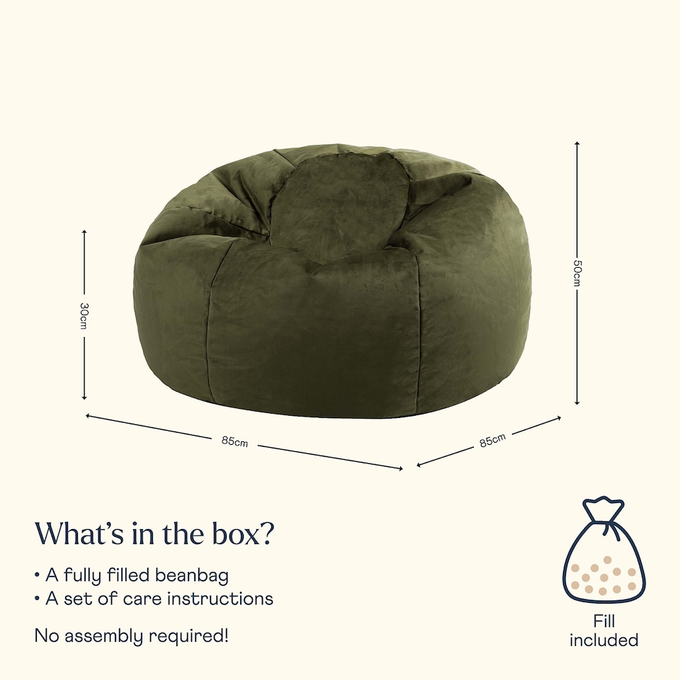 image 1 of Kingston Classic Velvet Bean Bag Chair Olive Green Bean Bags | Green | Olive Green | 1