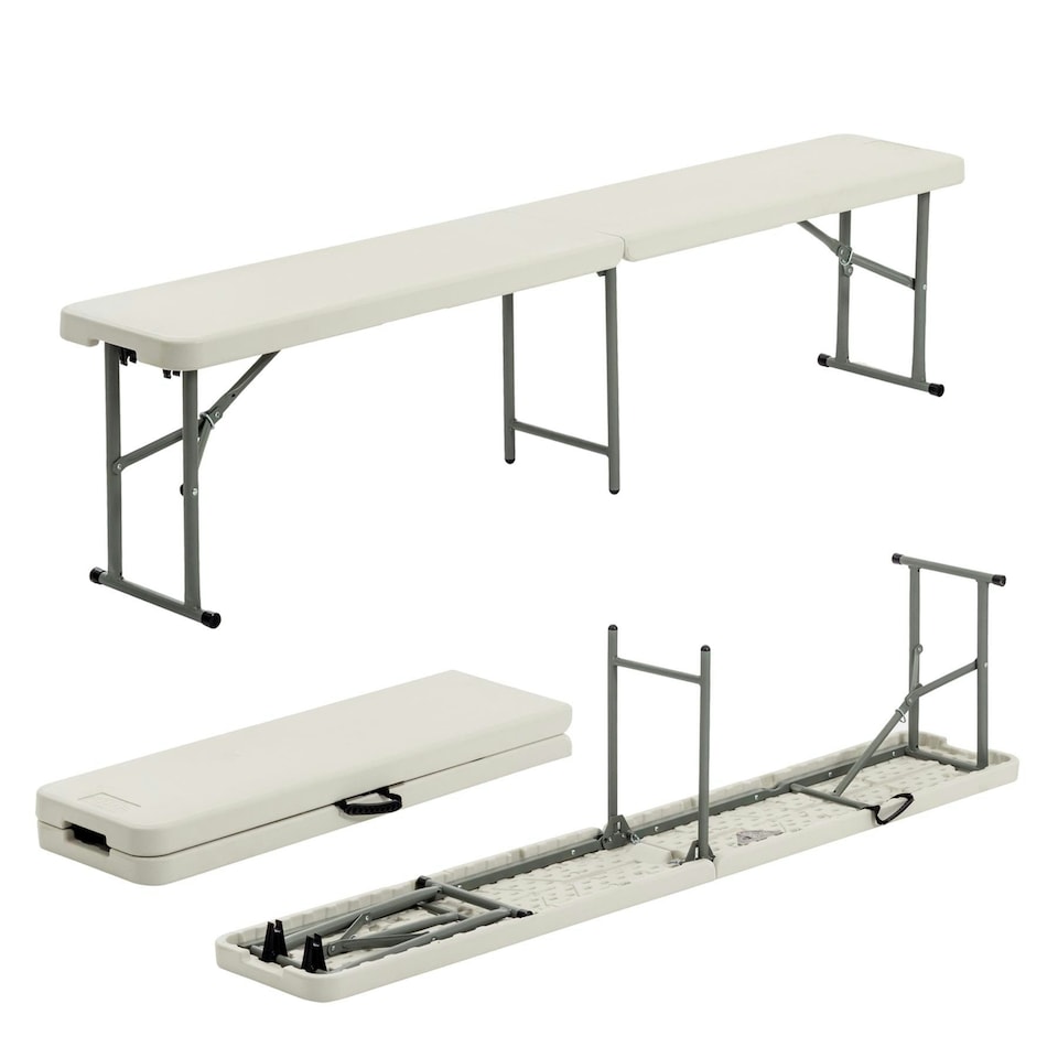 image 1 of Harbour Housewares 4 Person Folding Trestle Bench - 180cm (6ft) - Folding Bench Indoor Bench Outdoor Bench Seat Chair | White | One Size