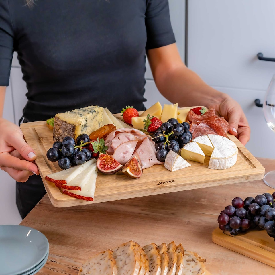 image 1 of BlauKe Wood Cutting Boards for Kitchen - Bamboo Cutting Board Set with Juice Groove and Handles - Wooden Chopping Board
