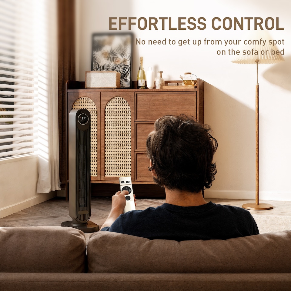 image 1 of HOMCOM Ceramic Space Heater, 2000W Fan Electric Heater with 3 Modes, 15H Timer, Adjustable Thermostat, Oscillation, Remote Control, Tip-Over and Overheat Protection, Low Energy for Bedroom, Black | Black