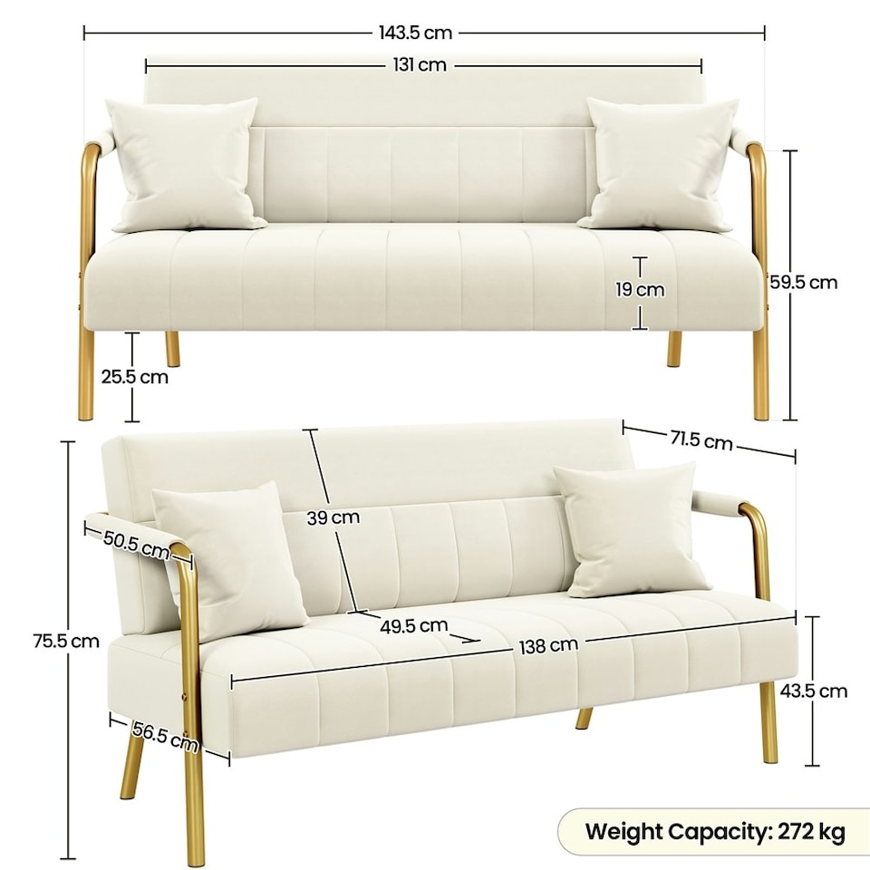 image 1 of Yaheetech Upholstered Sofa Couch with Gold-tone Metal Arms and Legs