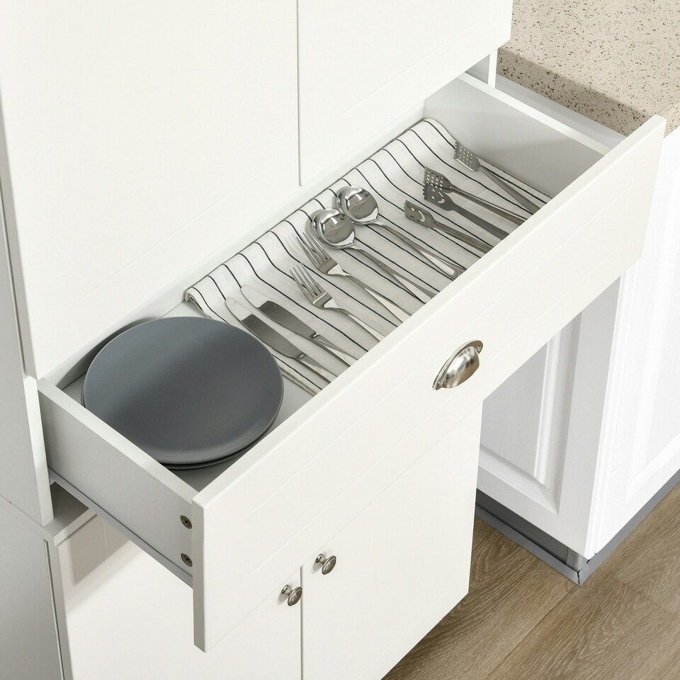 image 1 of HOMCOM Tall Kitchen Storage Cabinet Cupboard w/ Drawer for Dining Room White