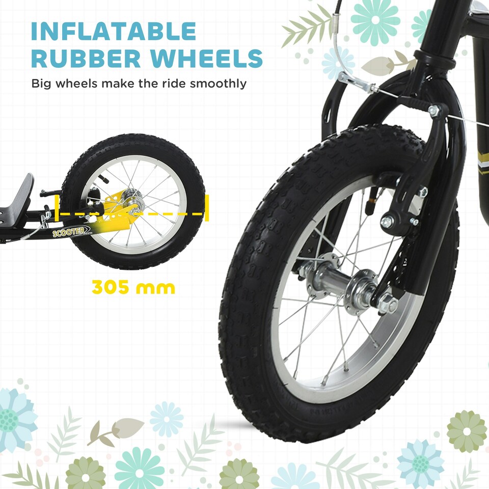 image 1 of HOMCOM Kids Stunt Scooter, Teen Push Scooter with 12" Rubber Wheels, Adjustable Handlebar Height, Dual Brakes, for 5+ Years Old Black