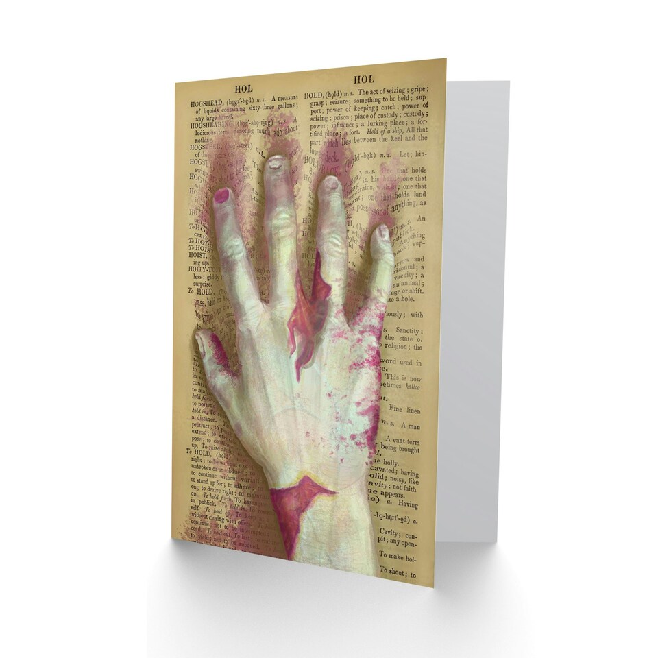 image 1 of Upcycle Dictionary Hand Grab Zombie Surreal Birthday Card