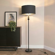 ValueLights Marissa Black Stacked Ball Floor Lamp with Black with Chrome Inner Lamp Shade