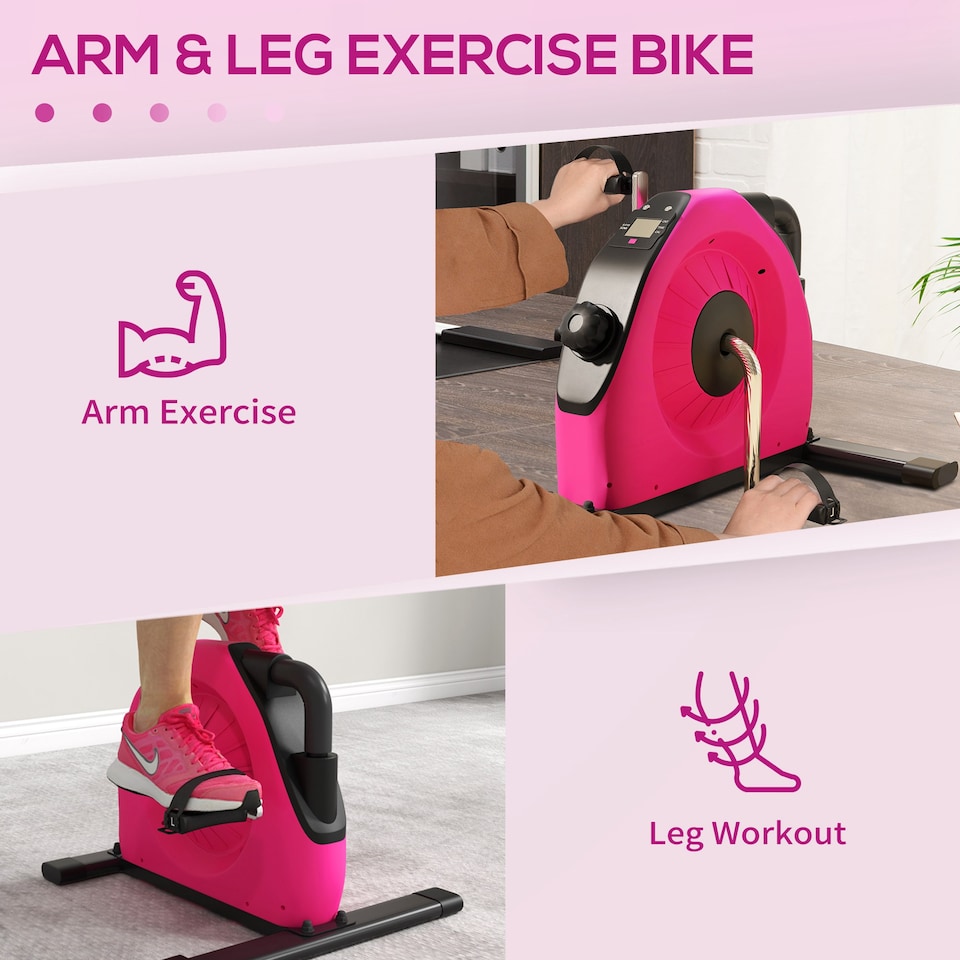 image 1 of SPORTNOW Mini Exercise Bike, Under Desk Bike for Legs, Arms Workout, Pink