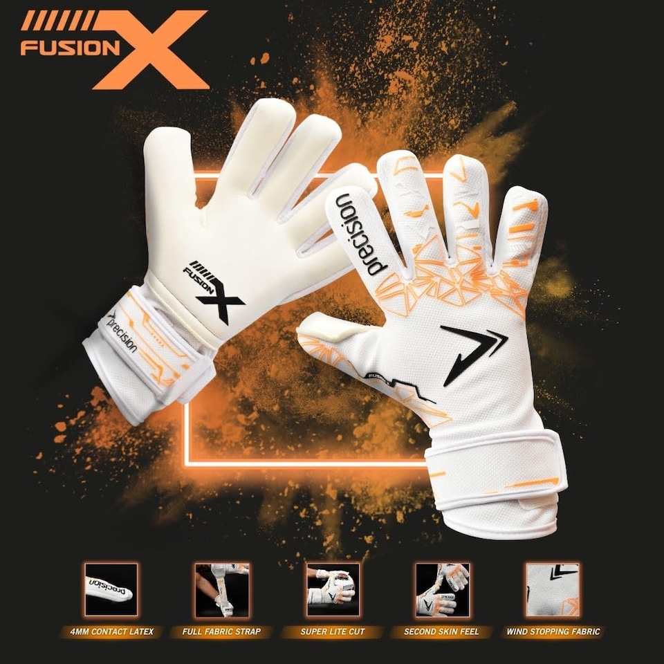 image 1 of ​​Precision Fusion X Pro Lite Giga Professional Football All Ages Goalkeeper Gloves, White Orange, 9