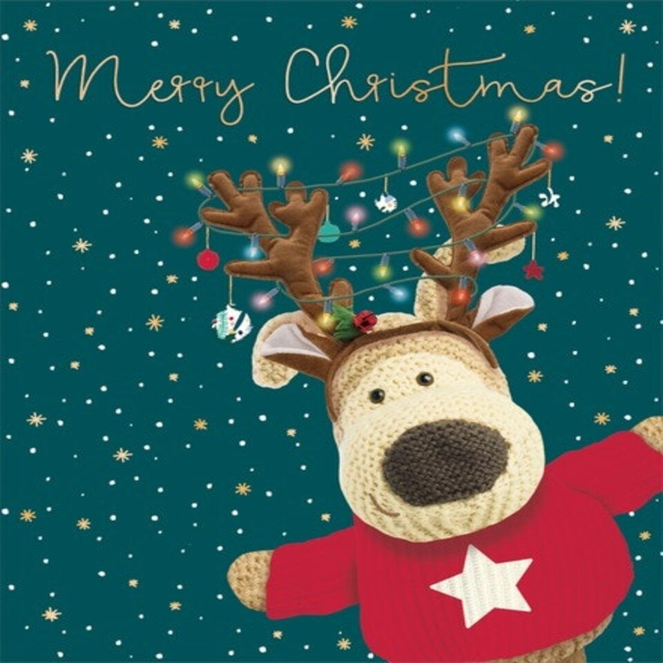 image 1 of Boofle with Reindeer Horns Christmas Card