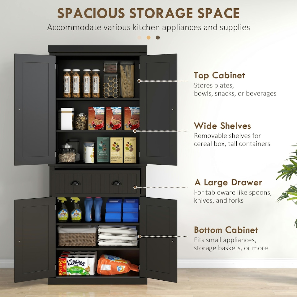 image 1 of HOMCOM Freestanding Kitchen Storage Cabinet Drawers Cupboards Shelves Black