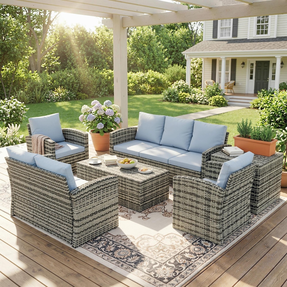 image 1 of Outsunny 6 PCS Patio Rattan Sofa Set Conversation Garden Furniture Grey