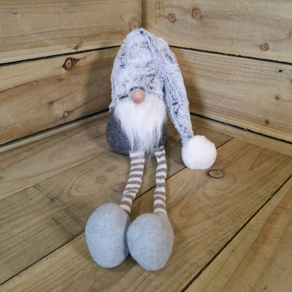 image 1 of 84cm Festive Male Grey Sitting Christmas Gonk with Oversized Hat & Dangly Legs