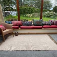Colva Rug Yarn in Natural Beige Ivory Stripes - Cotton - L90 x W150 Brown
