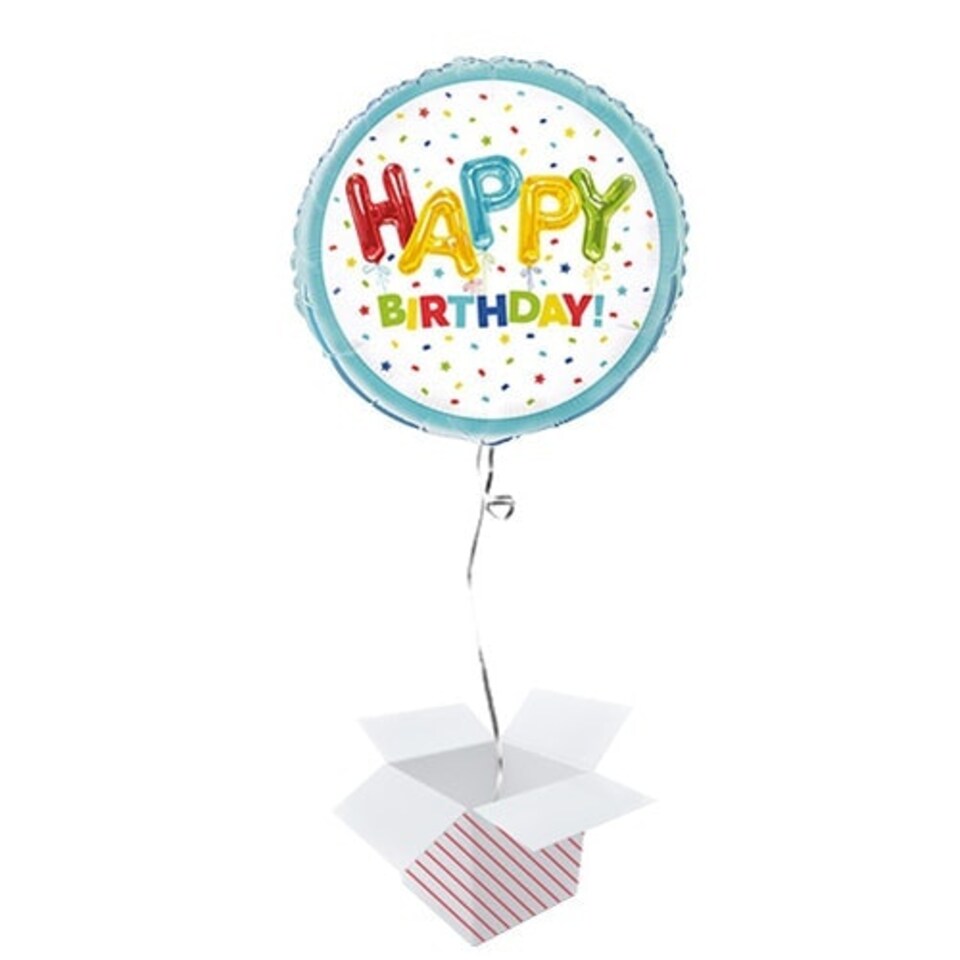 Happy Balloon Birthday Round Foil Helium Balloon - Inflated Balloon in a Box
