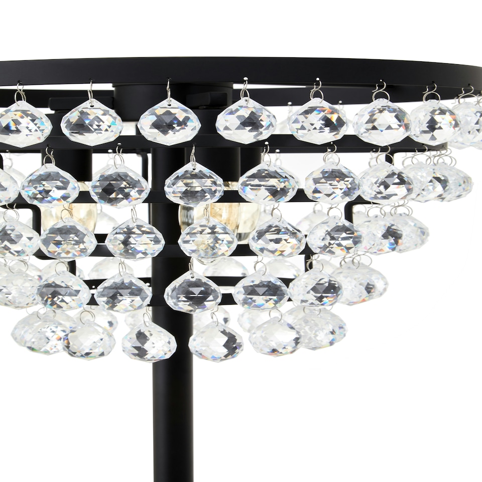 image 1 of Interiors by Premier Clear Crystal Floor Lamp with Black Metal Frame, Elegant Transitional Floor Lamp with Crystal Beads Black