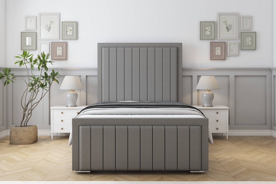 image 1 of Sloomy Pemberton Pewter Dumfries Deep-Sided Bed Frame With 50" Upholstered Headboard 4' Small Double