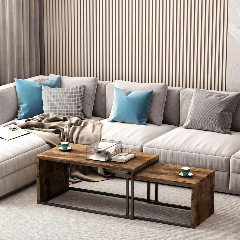 image 1 of HOMCOM Set of 2 Coffee Tables, Side Table, Tea Table for Living Room Bedroom Brown