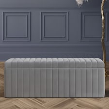 137cm Wide Lux Ottoman Storage Box, Grey Velvet Upholstered Full Striped Storage Ottoman Box