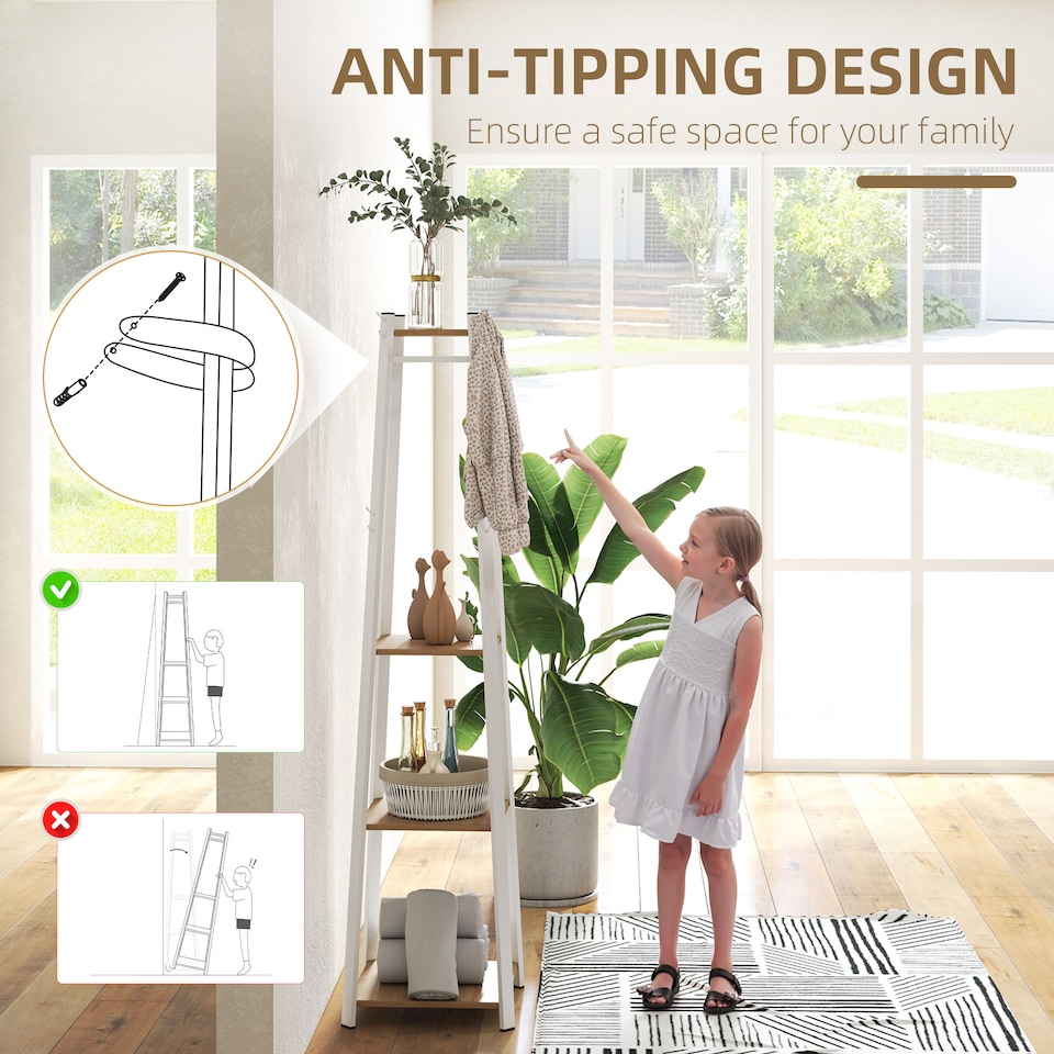 image 1 of HOMCOM Coat Rack with Storage, Freestanding Coat Stand with 8 Hooks and 3-Tier Shelf, Clothes Rack for Bedroom, Entryway, Oak and White | Brown | 1