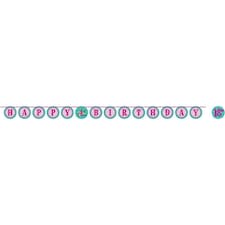 Creative Party Spa Theme Ribbon Happy Birthday Banner With Stickers - Turquoise/Pink - One Size Blue