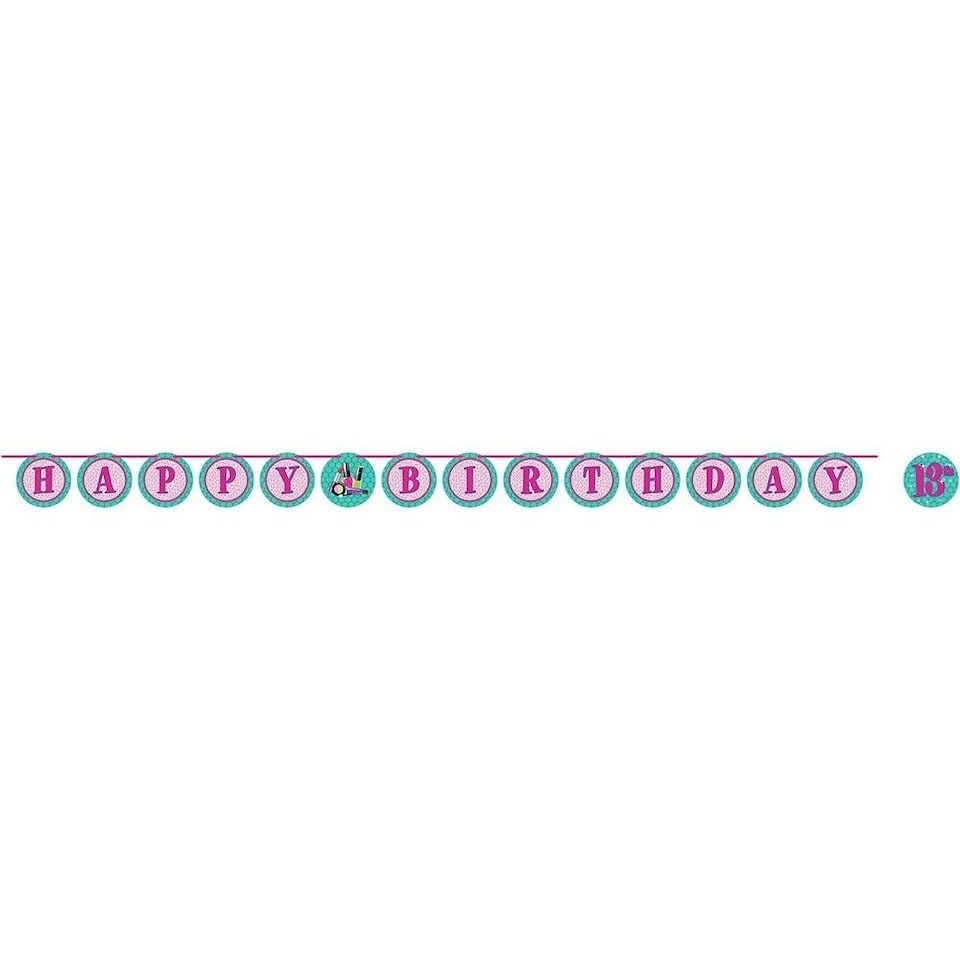 Creative Party Spa Theme Ribbon Happy Birthday Banner With Stickers - Turquoise/Pink - One Size Blue