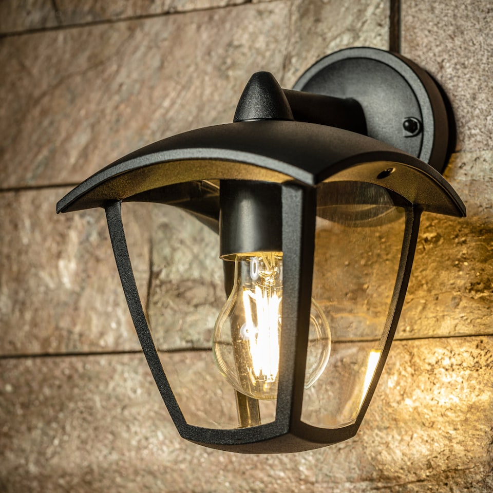 image 1 of CGC Violet Black Outdoor Wall Lantern Light, E27, IP54 | Black | Black | Height: 20.9 cm, Width: 16.7 cm, Depth: 20.4 cm