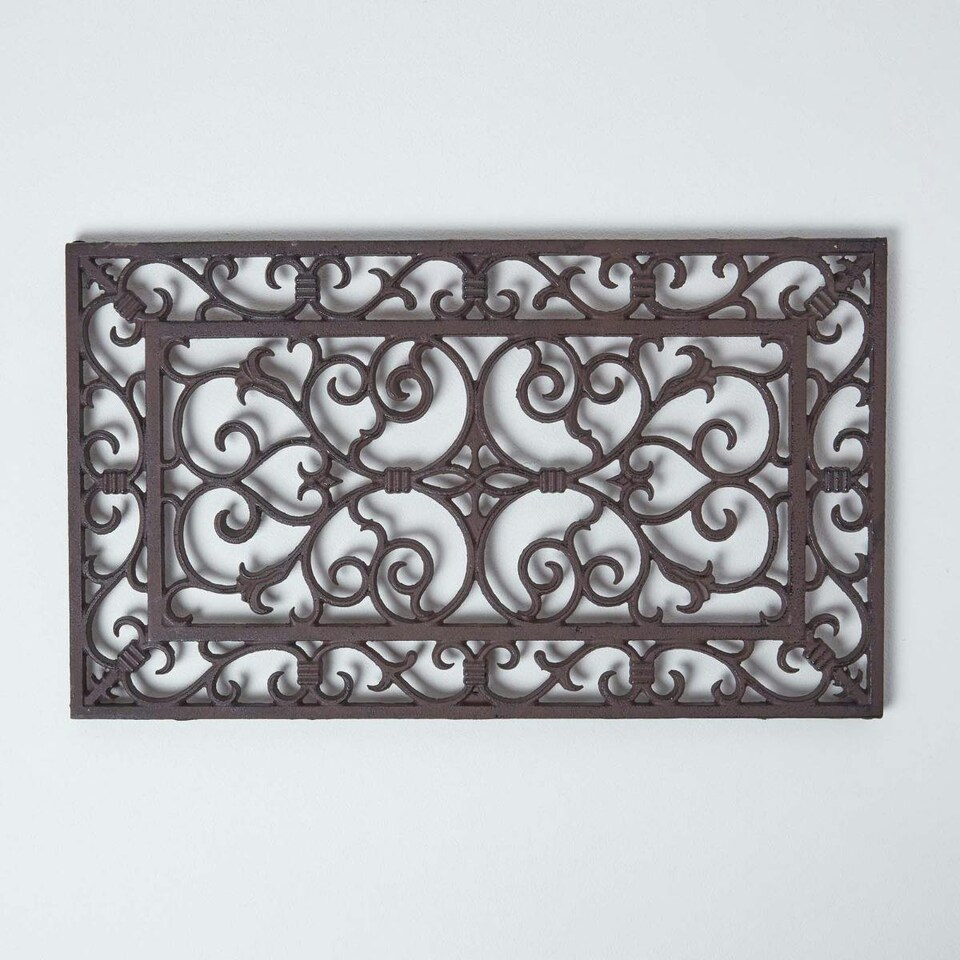 image 1 of Homescapes Cast Iron Door Mat Brown Rectangular Parisian Design