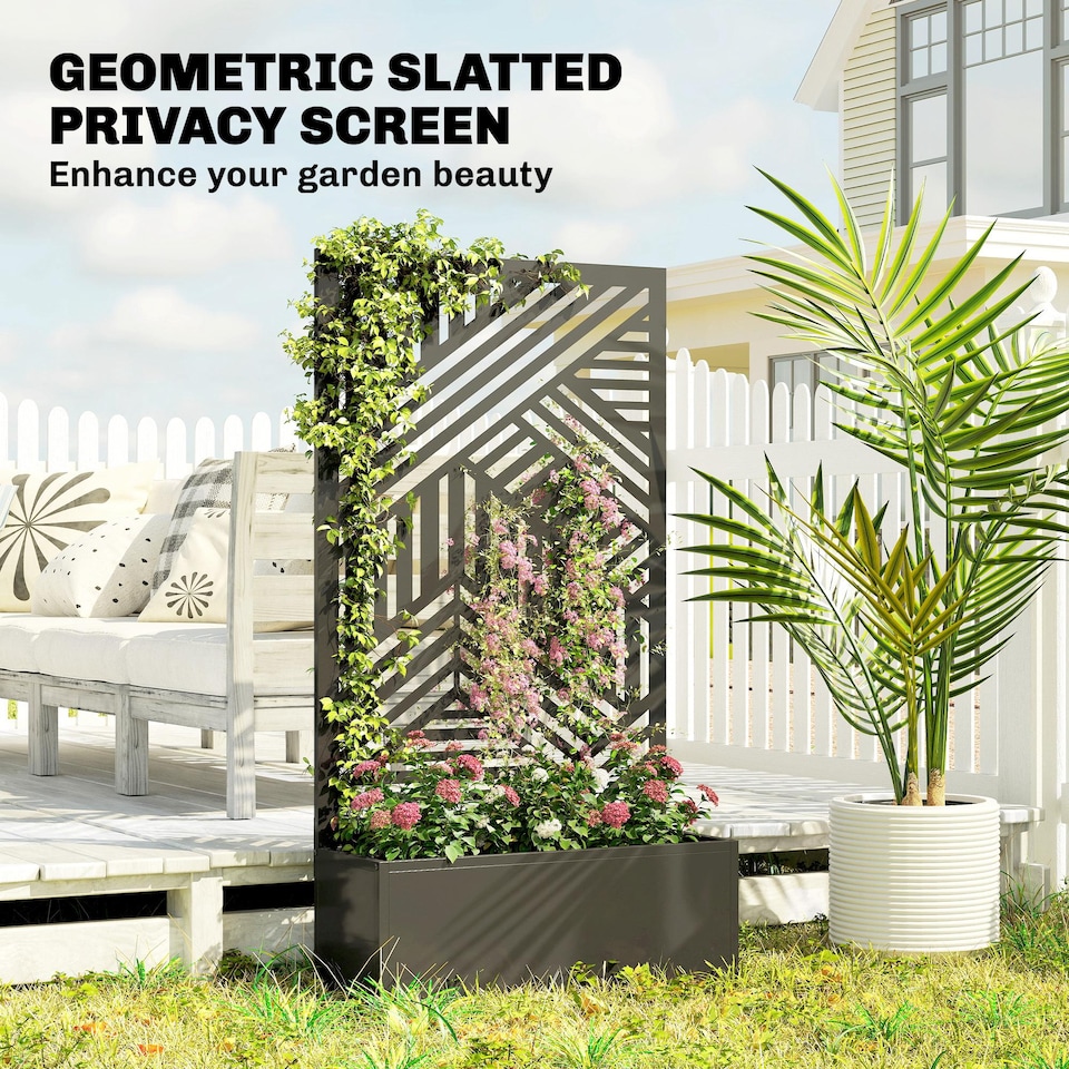 image 1 of Outsunny Metal Garden Bed for Garden with Trellis, Raised Garden Bed | Black | Black | 113 x 61 x 23 cm