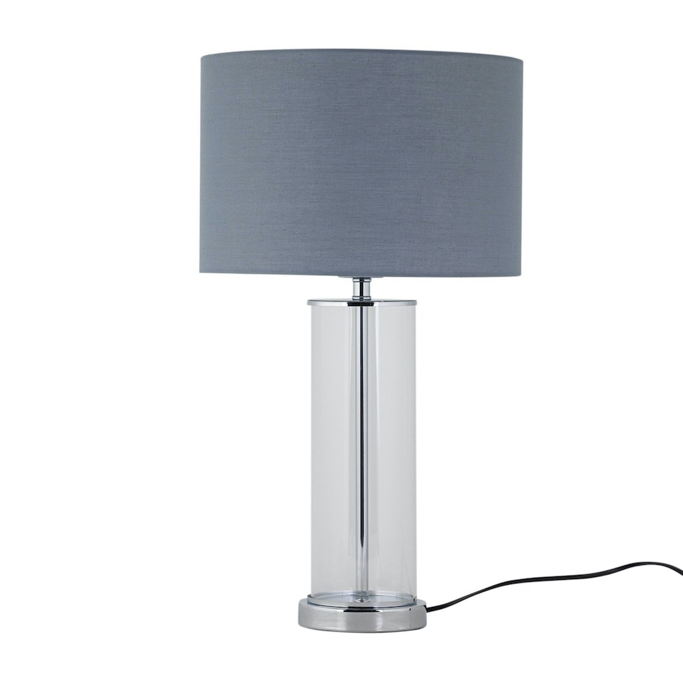 image 1 of Aura - Chrome Table Lamp with Grey Cotton Shade Chrome | Grey
