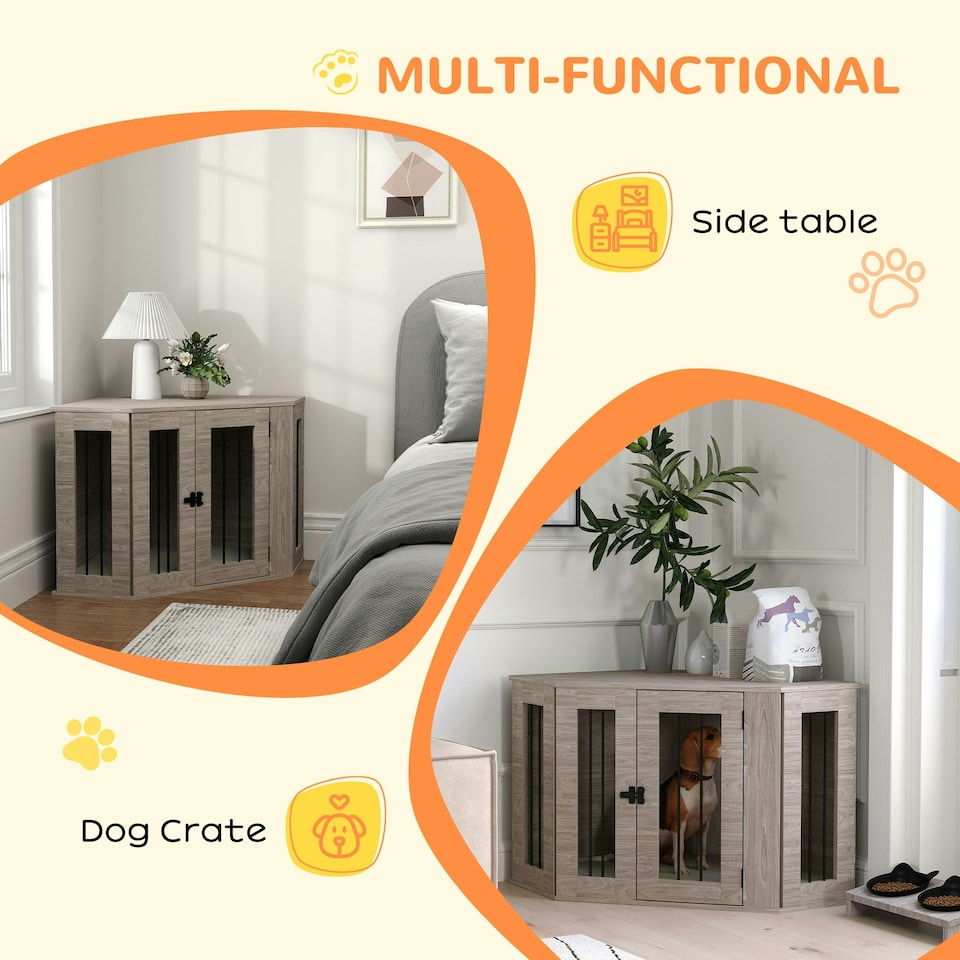 image 1 of PawHut Dog Crate Furniture for Medium Dogs w/ Cushion, Door - Walnut Brown