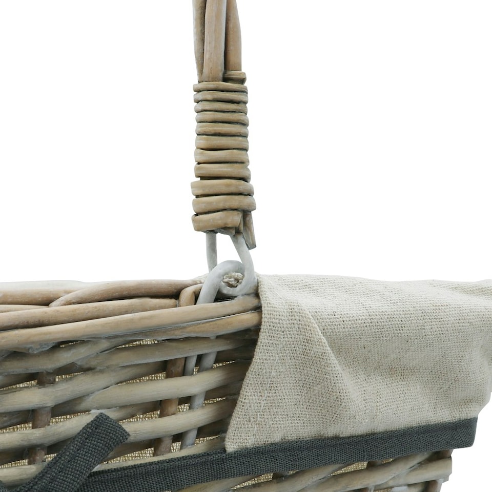 image 1 of JVL Hand Woven Arianna Rectangular Willow Shopping Basket with Handles, Grey Wash
